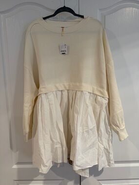 Free People Cream Layered Sweatshirt Mini Dress